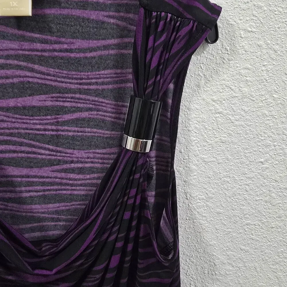 Michael Kors Women's Top Size 1X Purple Black Zebra Print Drape Neck Sleeveless